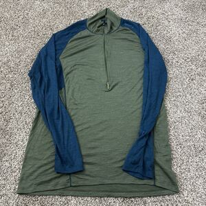 Devold Men's Running Man Zip Neck Merino Wool Long Sleeve Green T-Shirt Size XL